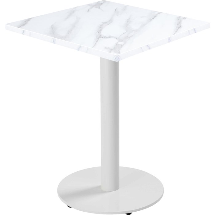 Mesa de comedor 60 cm pie blanco y revestimiento de mármol blanco