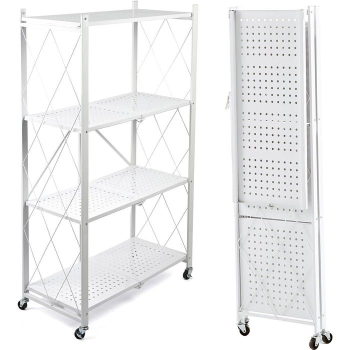 Estantería metálica 125x71x34cm plegable con ruedas blanco