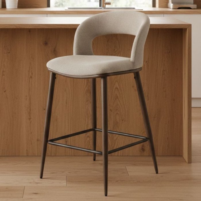 Silla de bar de tela beige con patas de metal nogal souad