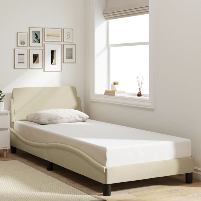 Estructura de cama con cabecero dover tela crema 90x190cm