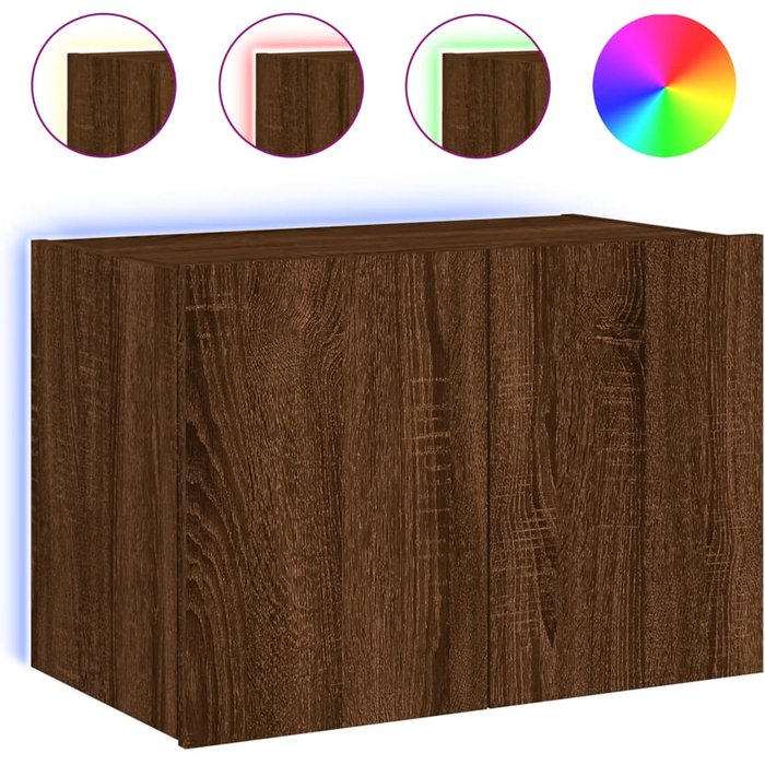 Mueble de tv de pared con iluminación led, roble marrón, 60x35x41 cm - comfortxl