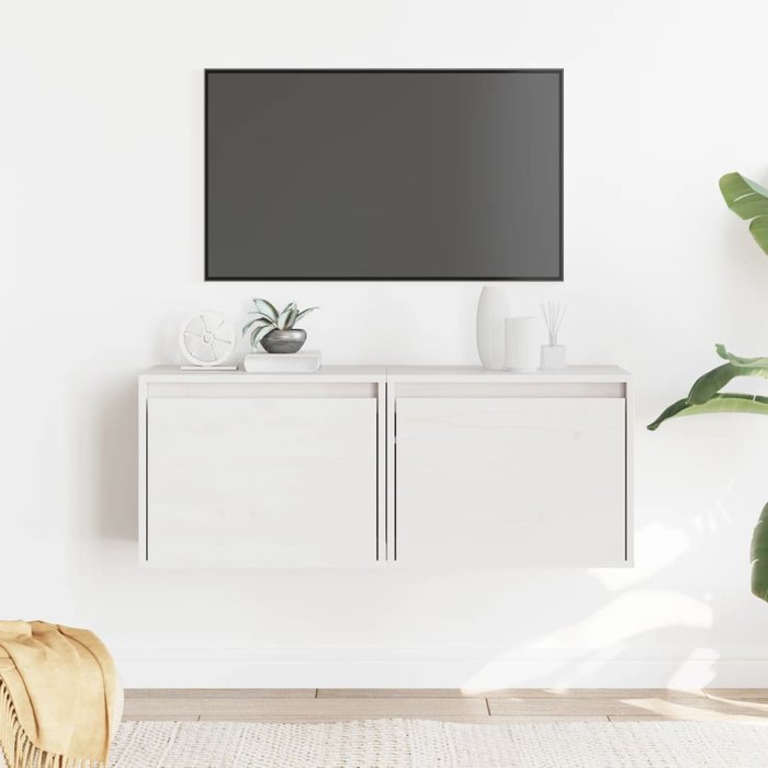 Armarios de pared de 2 piezas, blancos, 45x30x35 cm, madera maciza de pino.