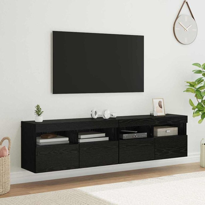 Muebles de tv de pared, 2 piezas, roble negro, 80 x 30 x 40 cm