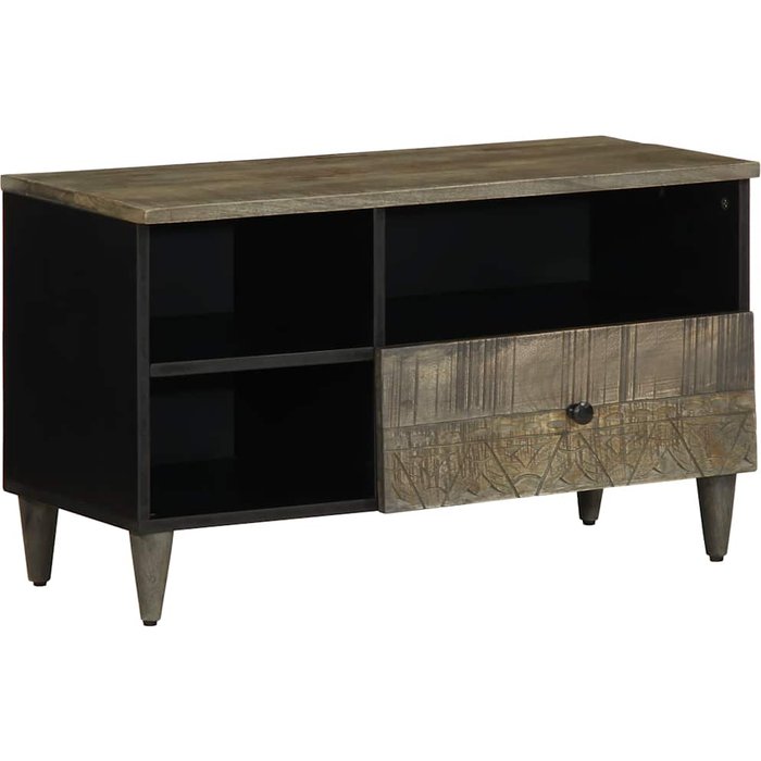 Mueble de tv negro 80x33x46 cm madera maciza de mango