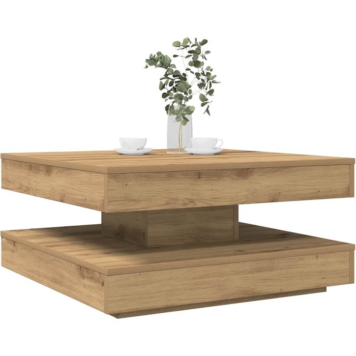 Mesa de centro giratoria 360 grados roble artisan 70x70x34,5 cm