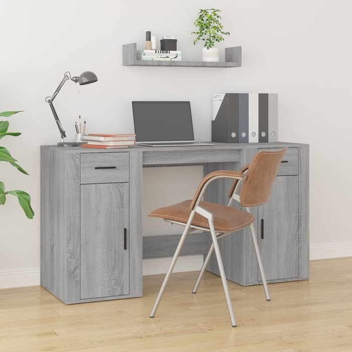 Vidaxl escritorio con armario contrachapada gris sonoma