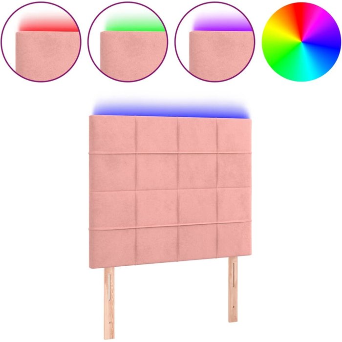 Cabecero cama - mueble cabecero con luces led terciopelo rosa 90x5x118/128 cm
