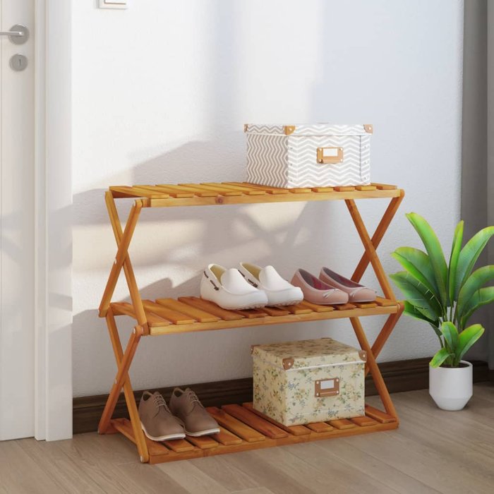 Estantería plegable de 3 niveles, marrón, 70x31x63 cm, madera de acacia.