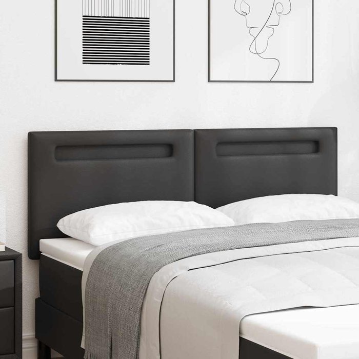 Cabecero con luces de tiras led con cabecera negro 144 cm pvc