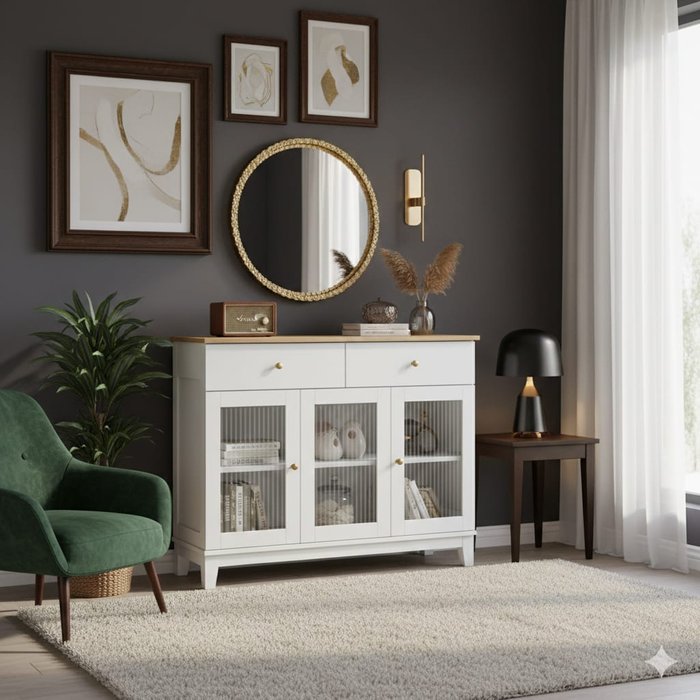 Essenza aparador blanco 100cm con vitrinas - mueble auxiliar moderno