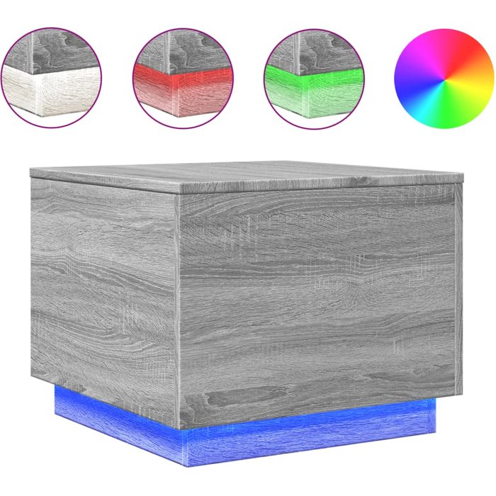 Mesa de centro con luces led gris sonoma 50x50x40 cm