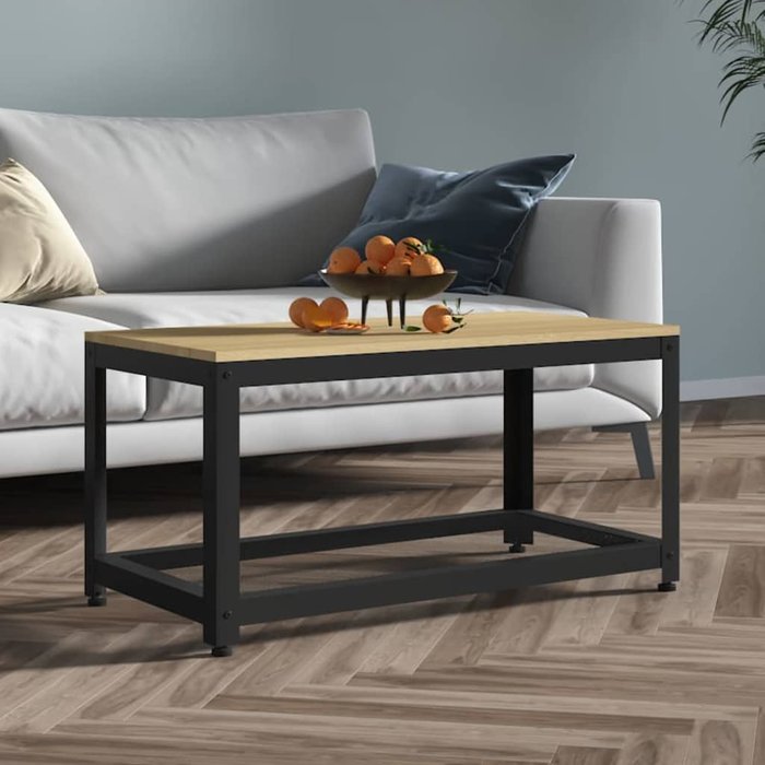 Mesa de centro mdf y hierro marrón claro y negro 90x45x45 cm