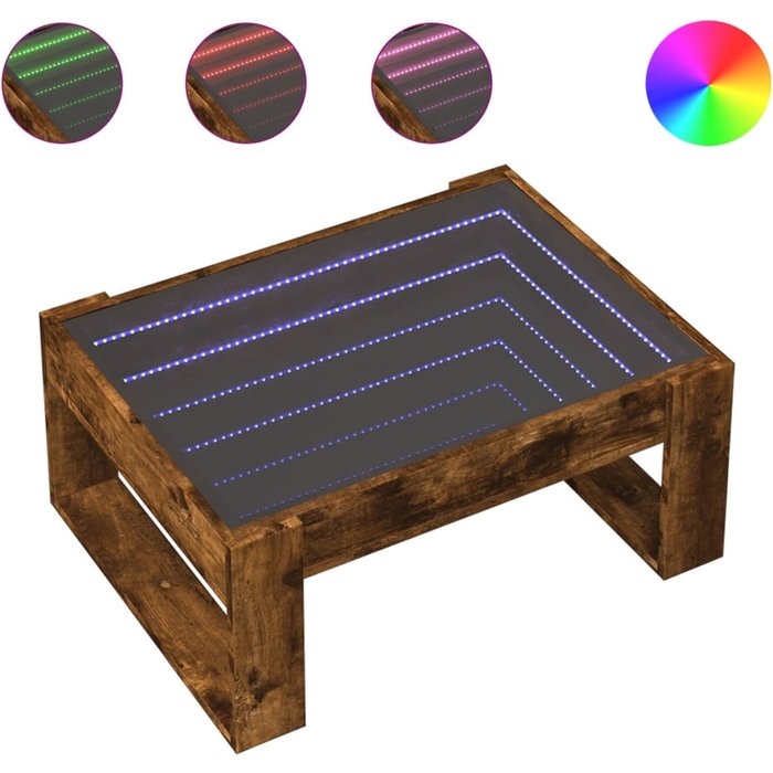 Mesa de centro con led infinity roble ahumado 70x53x30 cm - comfortxl