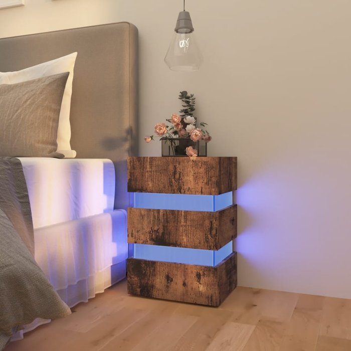 Vidaxl mesita de noche led madera ingeniería roble ahumado 45x35x67 cm