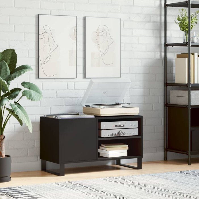 Mueble para discos negro 85x38x48 cm de madera contrachapada