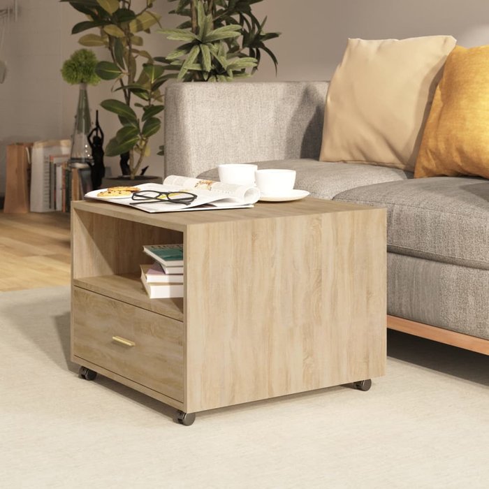 Mesa de centro sonoma de roble, 55x55x40 cm, madera de ingeniería.