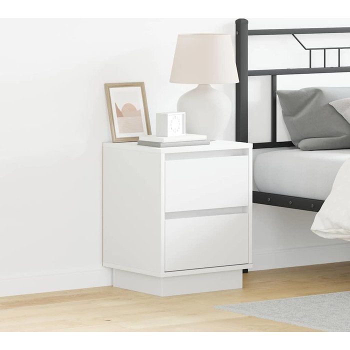 Mesita de noche con cajón, 2 piezas, blanca, 39 x 34,5 x 50 cm