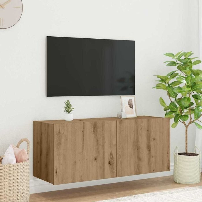 Mueble de tv montado en la pared con led roble artesanal