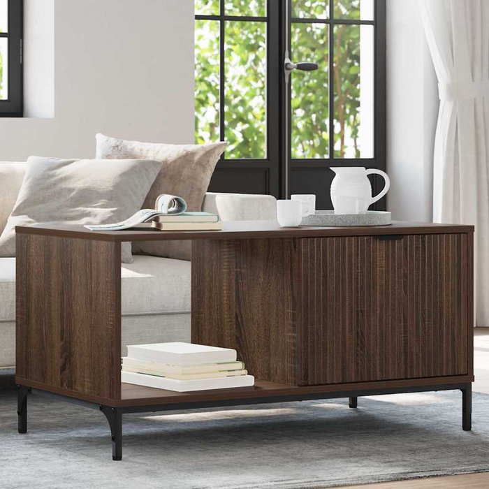 Mesa de café marrón roble 90 x 49 x 46 cm madera contrachapada