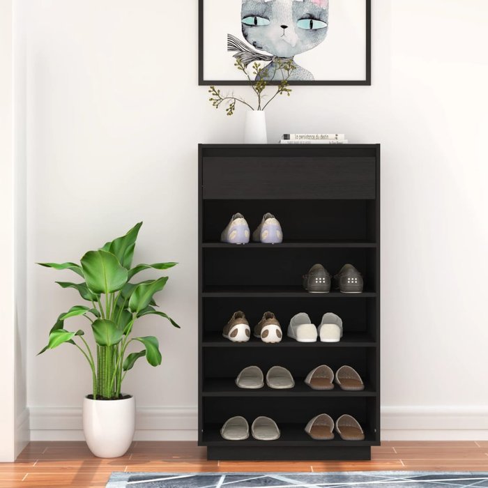 Zapatero negro 60x34x105 cm madera maciza de pino