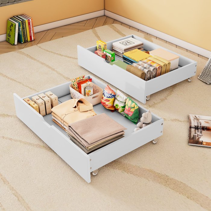 Cajonera 93x67x20cm 2 cajones bajo cama con ruedas mdf blanco