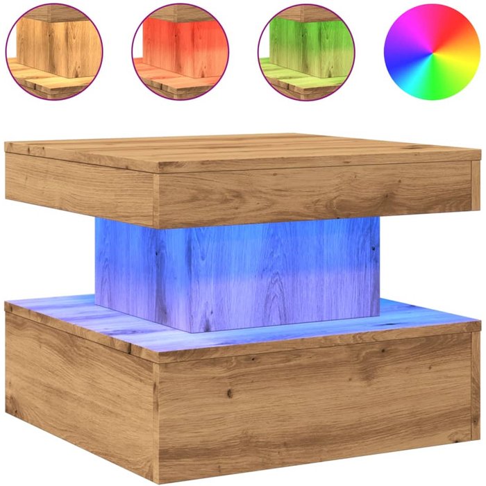 Mesa de centro con luces led roble artisian 50x50x40 cm - comfortxl