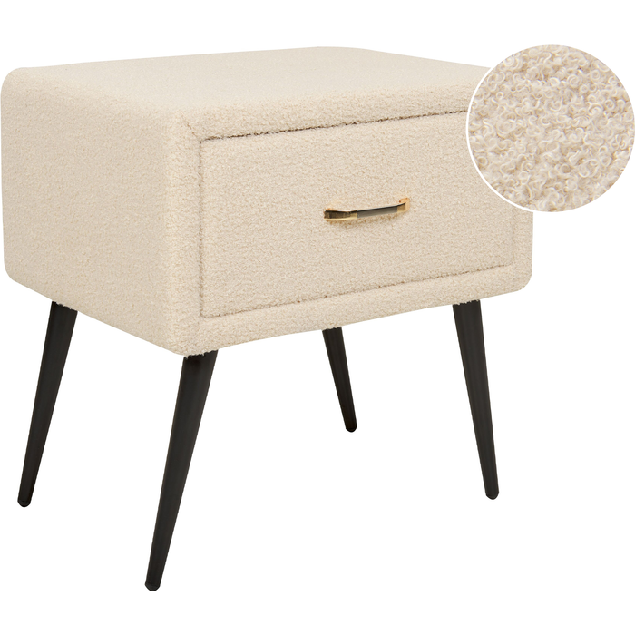 Beliani mesita de noche 1 cajón flayat bouclé beige