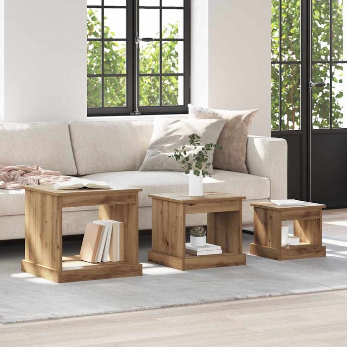 Mesa de café 3 pcs roble artesanal madera contrachapada