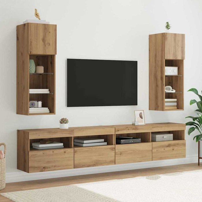Muebles de tv de pared, 2 piezas, roble artesanal, 30,5 x 30 x 90 cm