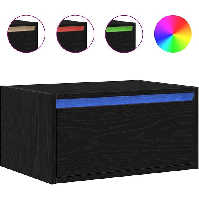 Mesita de noche,mesilla de noche de pared con luces led roble negro cfw940210