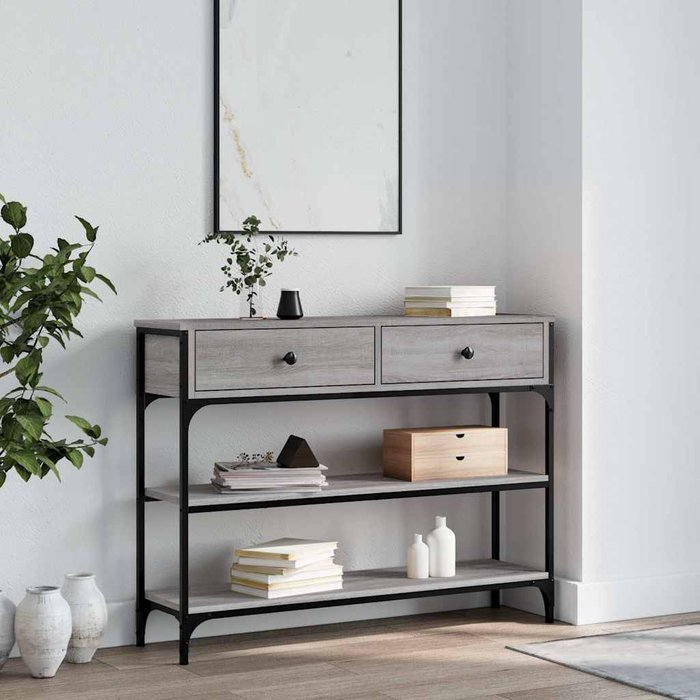 Mesa consola sonoma gris de 100x25x75 cm, madera de ingeniería.