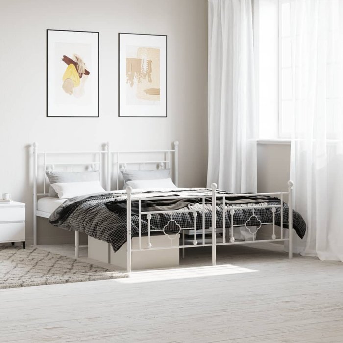 Estructura cama sin colchón con estribo metal blanco 160x200 cm vidaxl