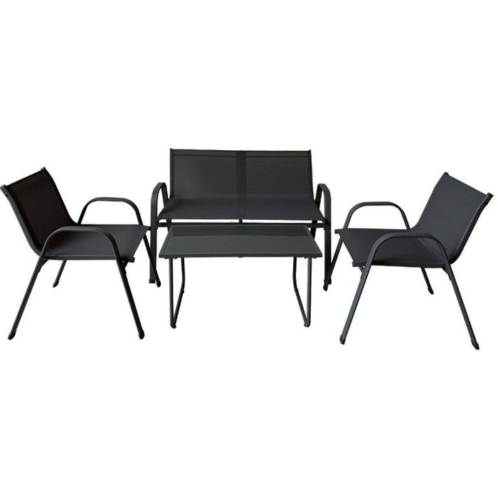 Marbueno set mesa y sillas de jardin acero negro textilene 10468