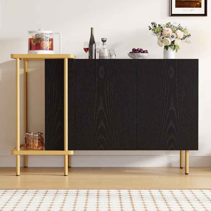 Aparador de 2 puertas y 2 compartimentos, aglomerado, 120 x 40 x 77,5 cm, negro