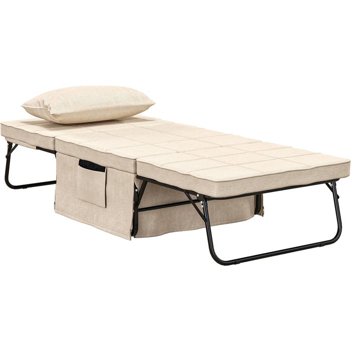 Sofá cama 4 en 1 sillón desplegable lino crema respaldo 5 niveles 188x75x38cm