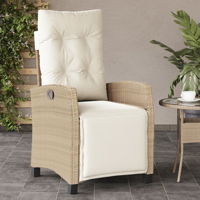 Vidaxl sillón reclinable de jardín con reposapiés ratán pe beige