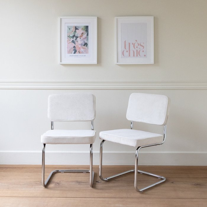 Pack de 2 sillas cantiléver de pana beige maria