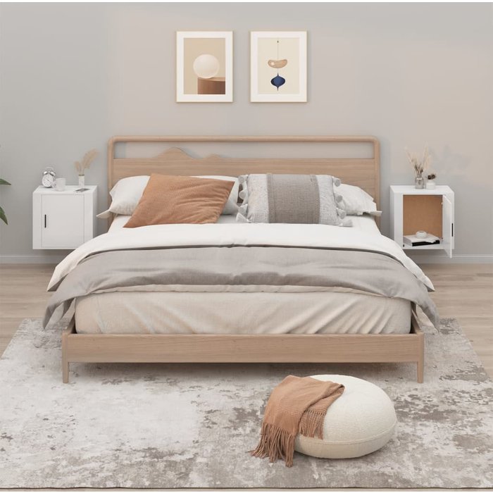 Mesitas de noche de pared 2 uds blanco brillante 50x30x47 cm - comfortxl