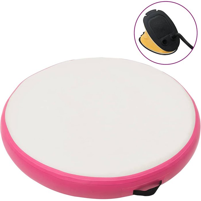 Esterilla inflable de gimnasia y bomba pvc rosa 100x100x15 cm