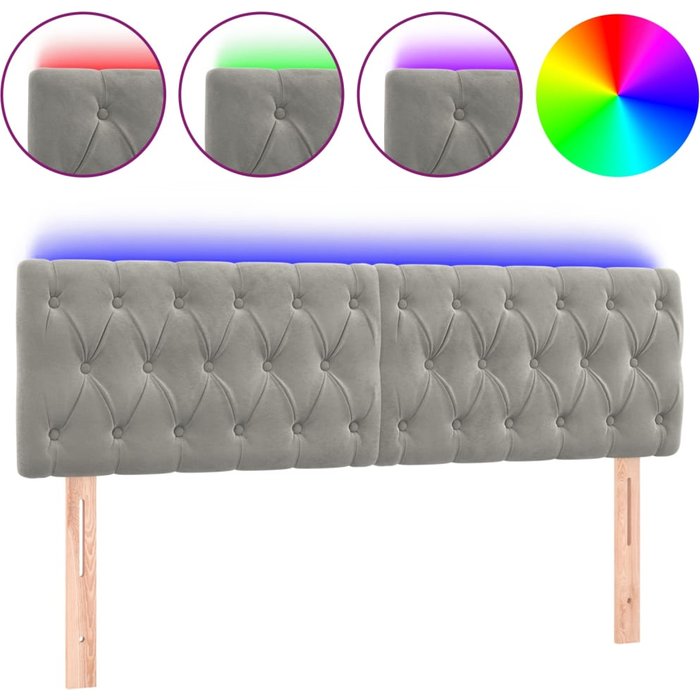 Cabecero cama - mueble cabecero con led de terciopelo gris claro 160x7x78/88 cm
