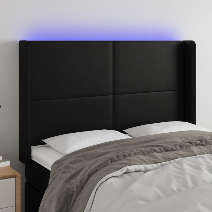 Cabecero con led cuero sintético negro 147x16x118/128 cm