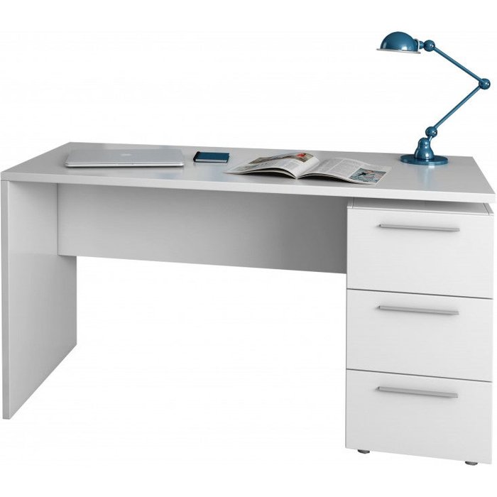 Mesa despacho o escritorio con 3 cajones, color blanco artik