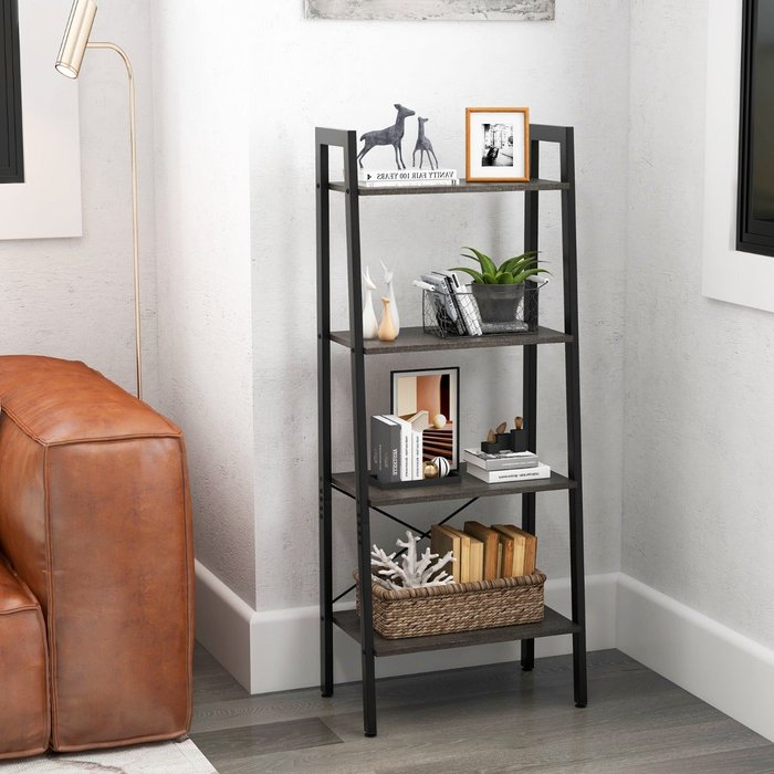 Estantería 4 niveles escalera librería metal 56x34x138 cm marrón oscuro csw55501