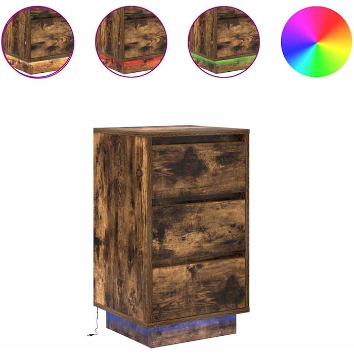Mesilla de noche con luces led roble ahumado 38x34x65 cm - comfortxl