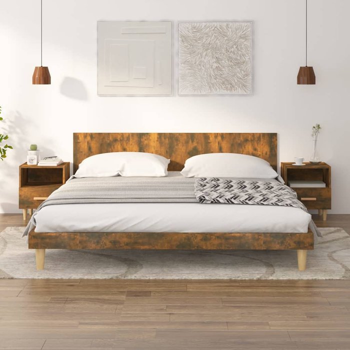 Mesitas de noche de 2 piezas, roble ahumado, 40x35x47 cm