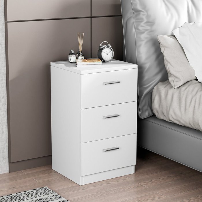 Mesa de noche blanca 3 cajones madera maciza 38x35x66cm diseño elegante