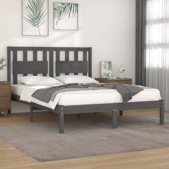 Estructura de cama de madera maciza de pino gris 200x200 cm vidaxl
