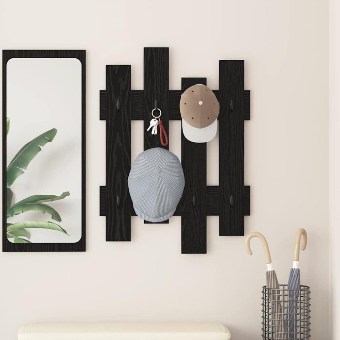 Perchero de pared, roble negro, 60 x 3 x 82 cm, madera de ingeniería.