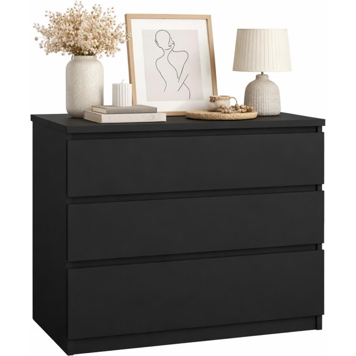 Cómoda cajonera dormitorio sil black con 3 cajones negro mate 77x50x71 cm