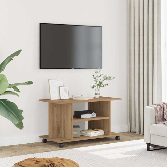 Mueble de tv ruedas madera ingeniería roble artisan 80x40x45 cm